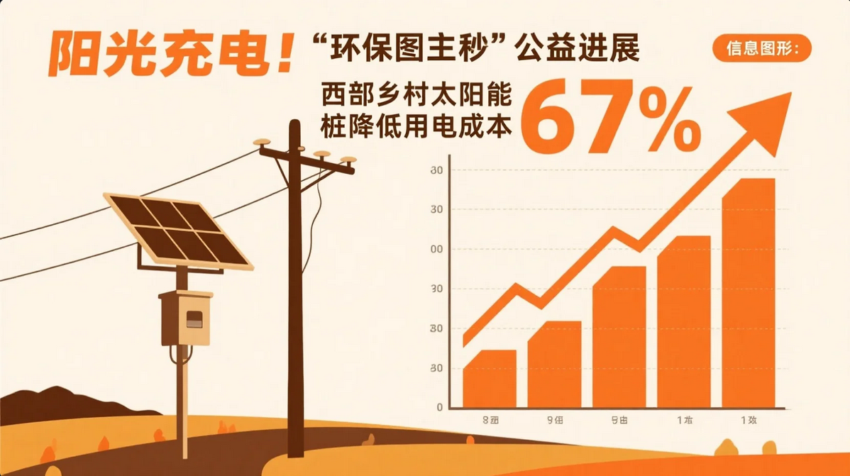 《"阳光充电"公益进展：西部乡村太阳能桩降低用电成本67%》